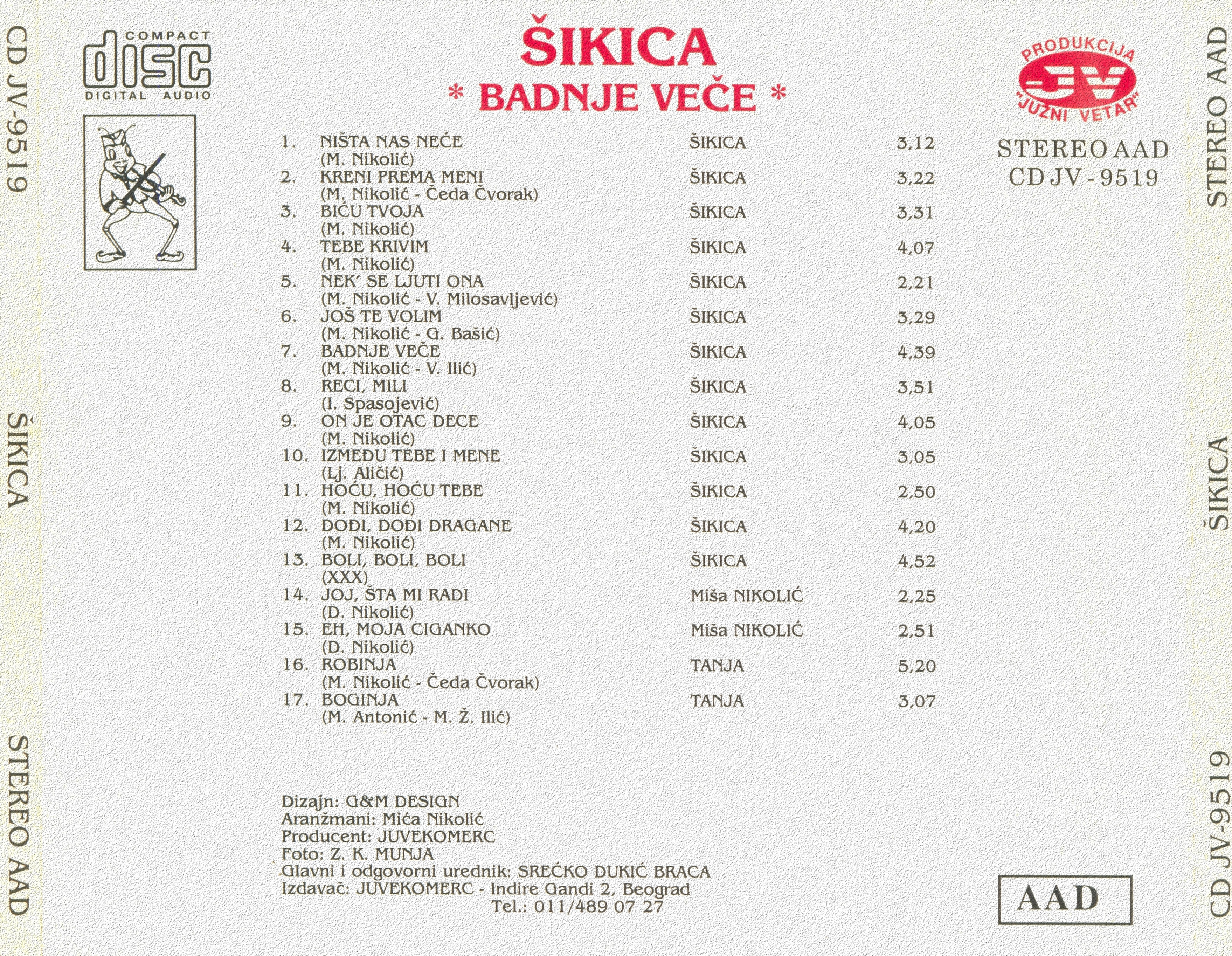 1995 Badnje Vece Sikica CD JV 9519 Back
